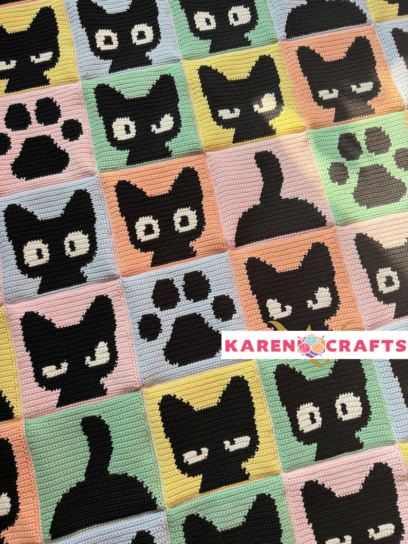 Meow & Granny Squares Crochet Cats Set – Blanket, Cardigan & Bags + PAW BAG PATTERN FOR FREE