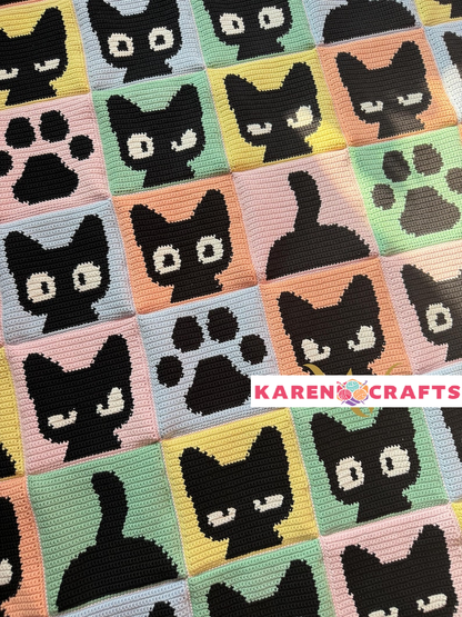 Meow & Granny Squares Crochet Cats Set – Blanket, Cardigan & Bags + PAW BAG PATTERN FOR FREE
