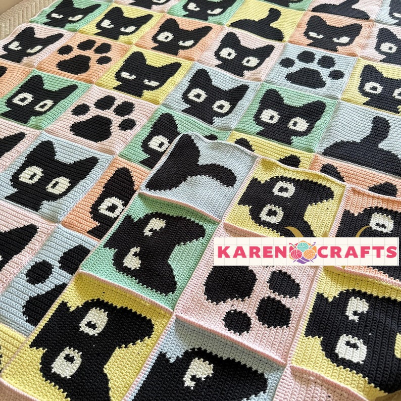 Meow & Granny Squares Crochet Cats Set – Blanket, Cardigan & Bags + PAW BAG PATTERN FOR FREE