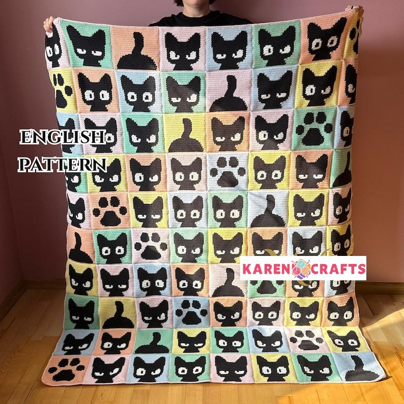 Meow & Granny Squares Crochet Cats Set – Blanket, Cardigan & Bags + PAW BAG PATTERN FOR FREE