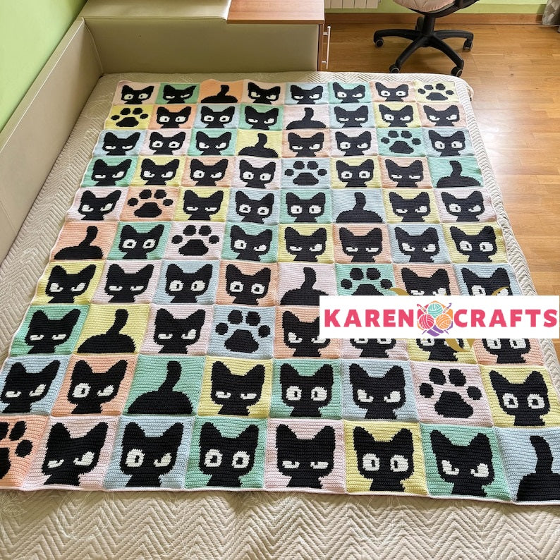 Meow & Granny Squares Crochet Cats Set – Blanket, Cardigan & Bags + PAW BAG PATTERN FOR FREE