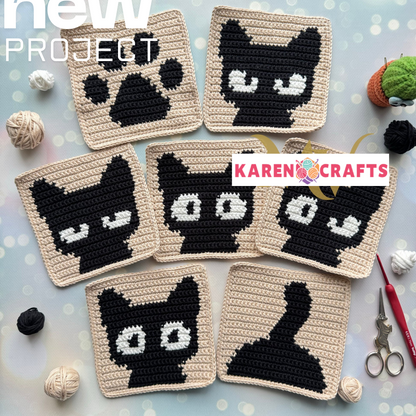 Meow & Granny Squares Crochet Cats Set – Blanket, Cardigan & Bags + PAW BAG PATTERN FOR FREE